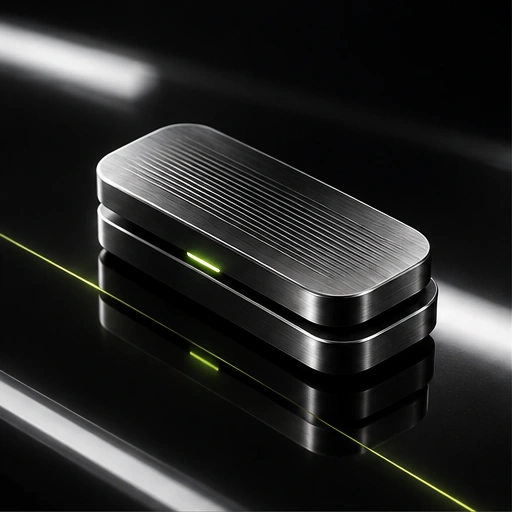 echopi concept render: two brushed-metal layers with a small lime light
